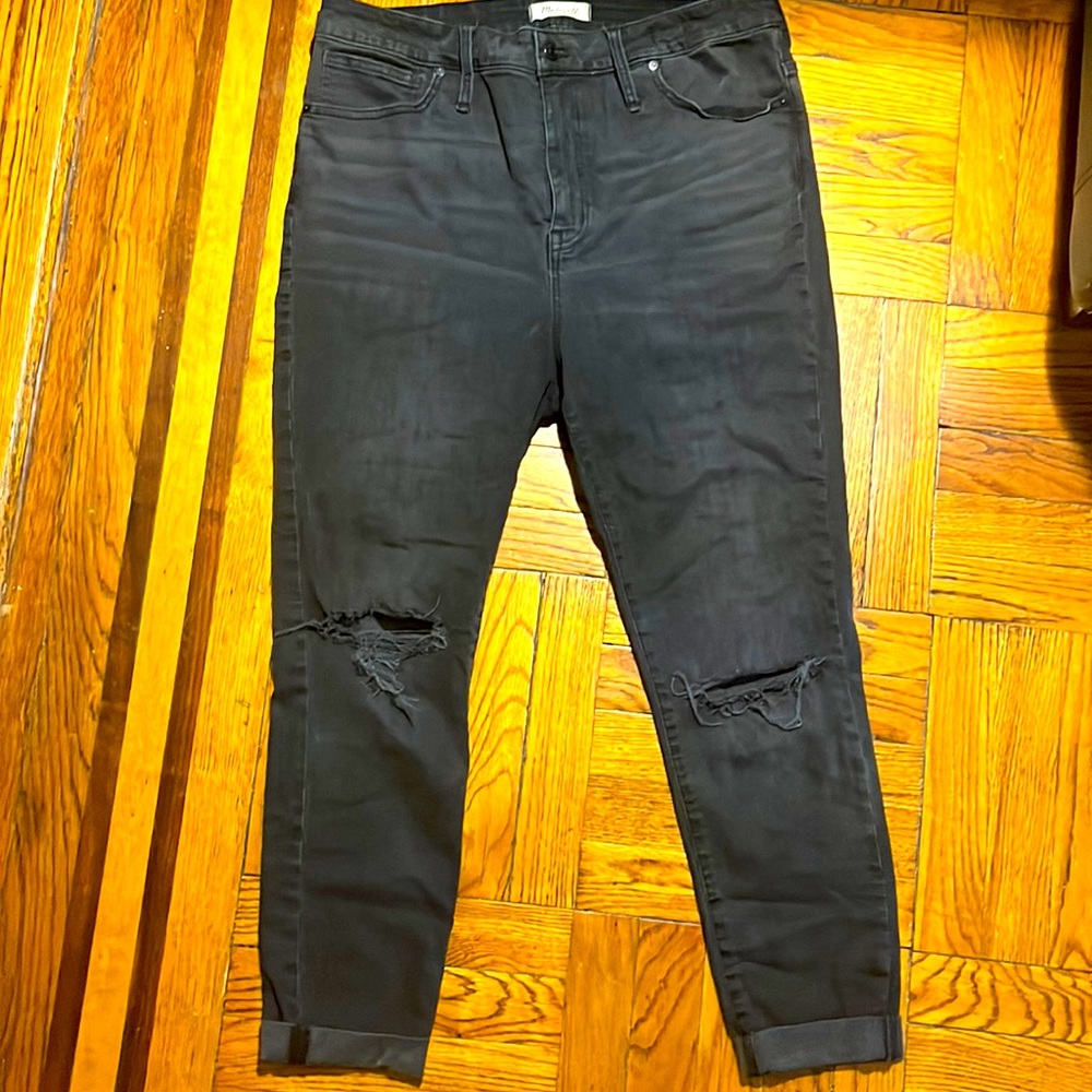 MADEWELL Curvy High-Rise Skinny Jeans H6389 Raw Hems Distressed Black 33